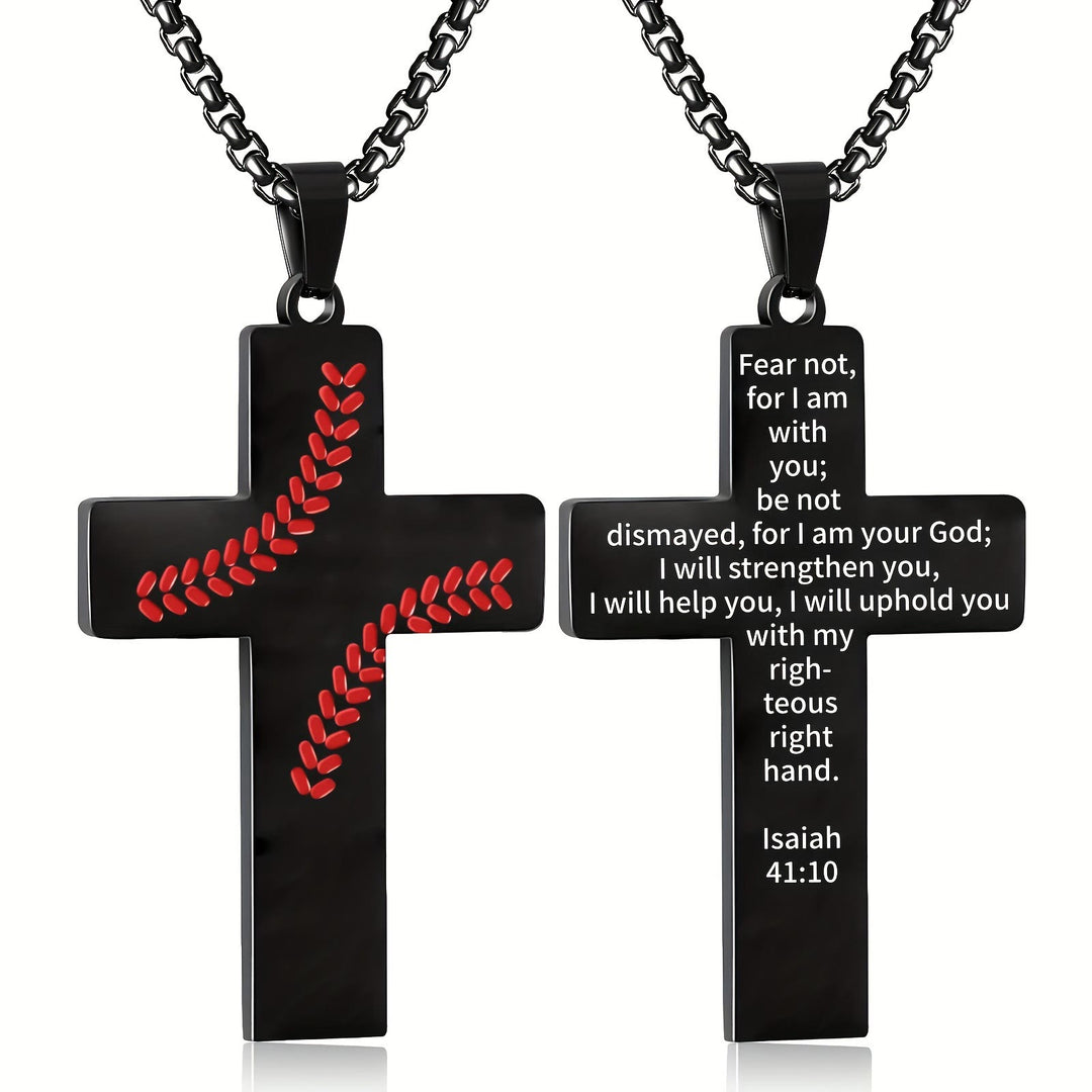 Christianartworkshop Collier croix à points de baseball : Dévotion sportive et citation inspirante - Noir - Ésaïe 41:10 - image 19