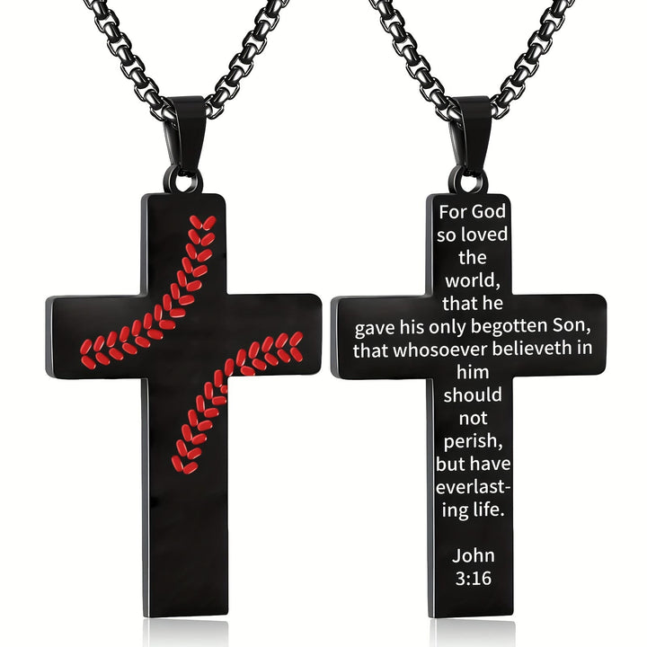 Christianartworkshop Collier croix à points de baseball : Dévotion sportive et citation inspirante - Noir - Jean 3:16 - image 18