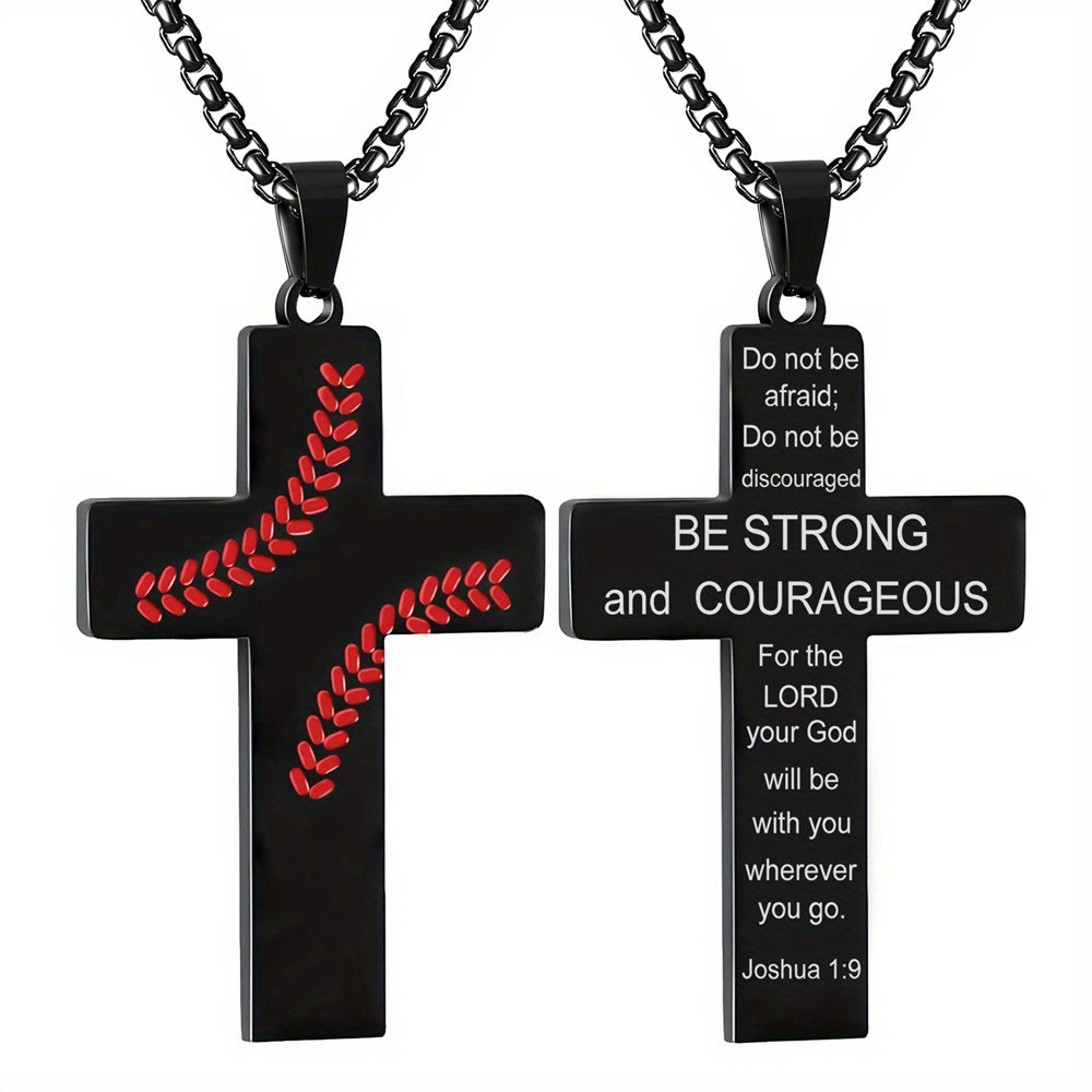 Christianartworkshop Collier croix à points de baseball : Dévotion sportive et citation inspirante - Noir - Josué 1:9 - image 21