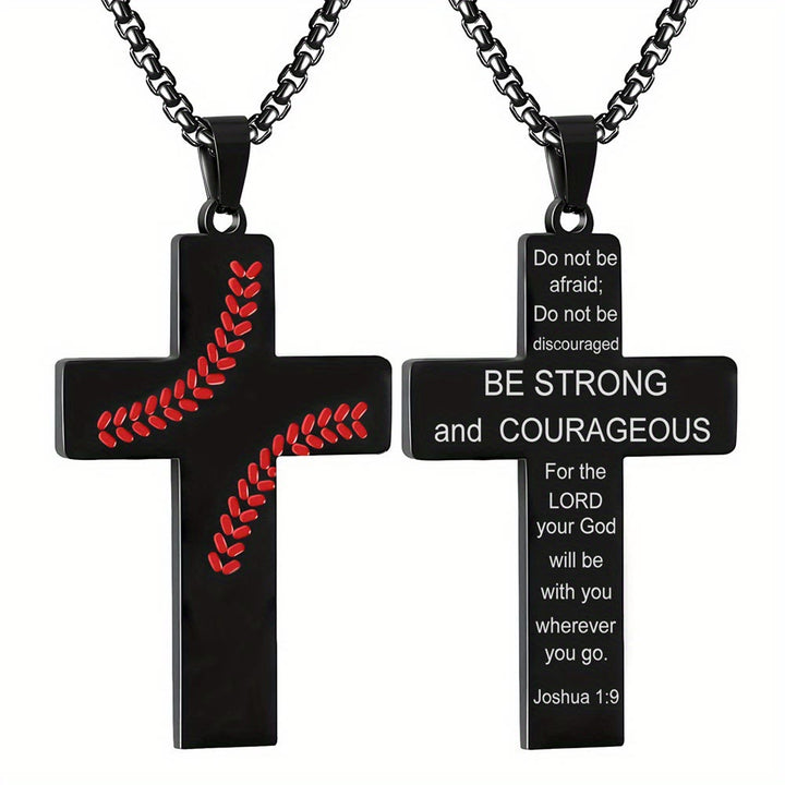 Christianartworkshop Collier croix à points de baseball : Dévotion sportive et citation inspirante - Noir - Josué 1:9 - image 21
