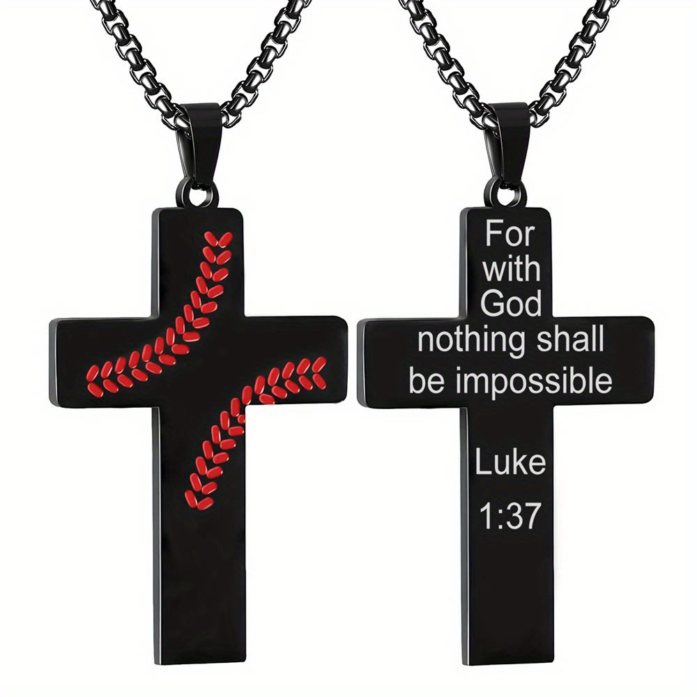 Christianartworkshop Collier croix à points de baseball : Dévotion sportive et citation inspirante - Noir - Luc 1:37 - image 20
