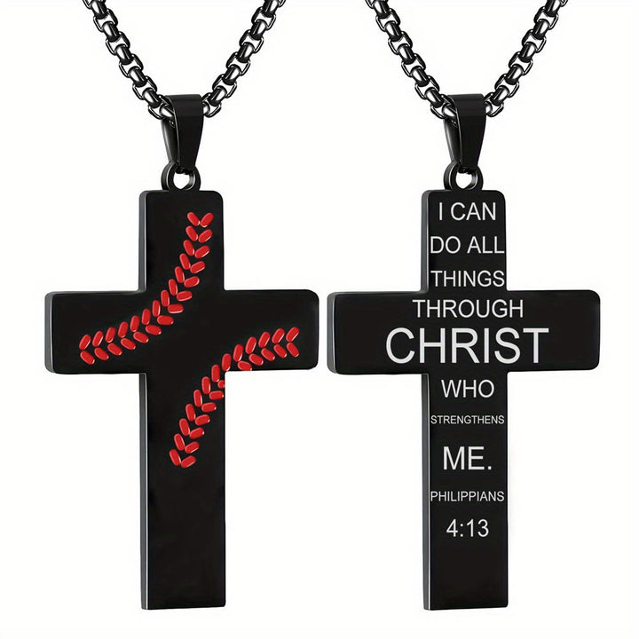 Christianartworkshop Collier croix à points de baseball : Dévotion sportive et citation inspirante - Noir - Philippiens 4:13 - image 22
