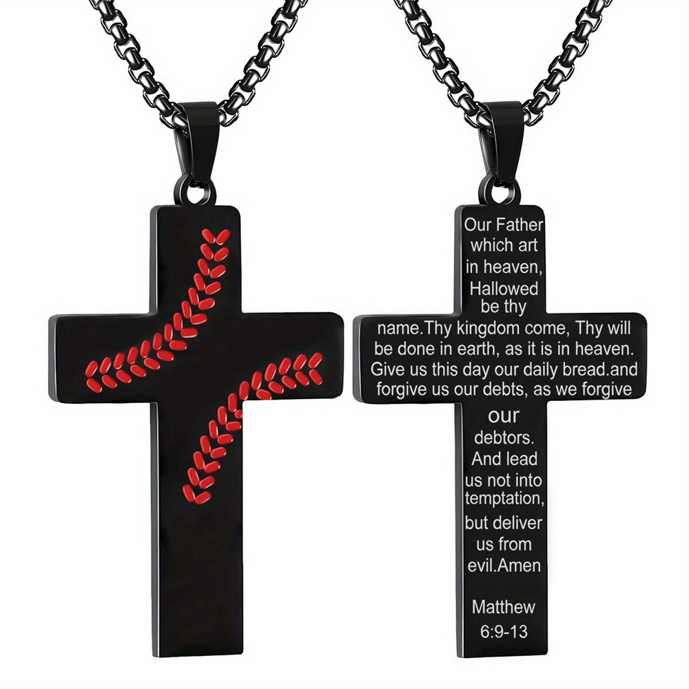Christianartworkshop Collier croix à points de baseball : Dévotion sportive et citation inspirante - Noir - Matthieu 6:9-13 - image 24