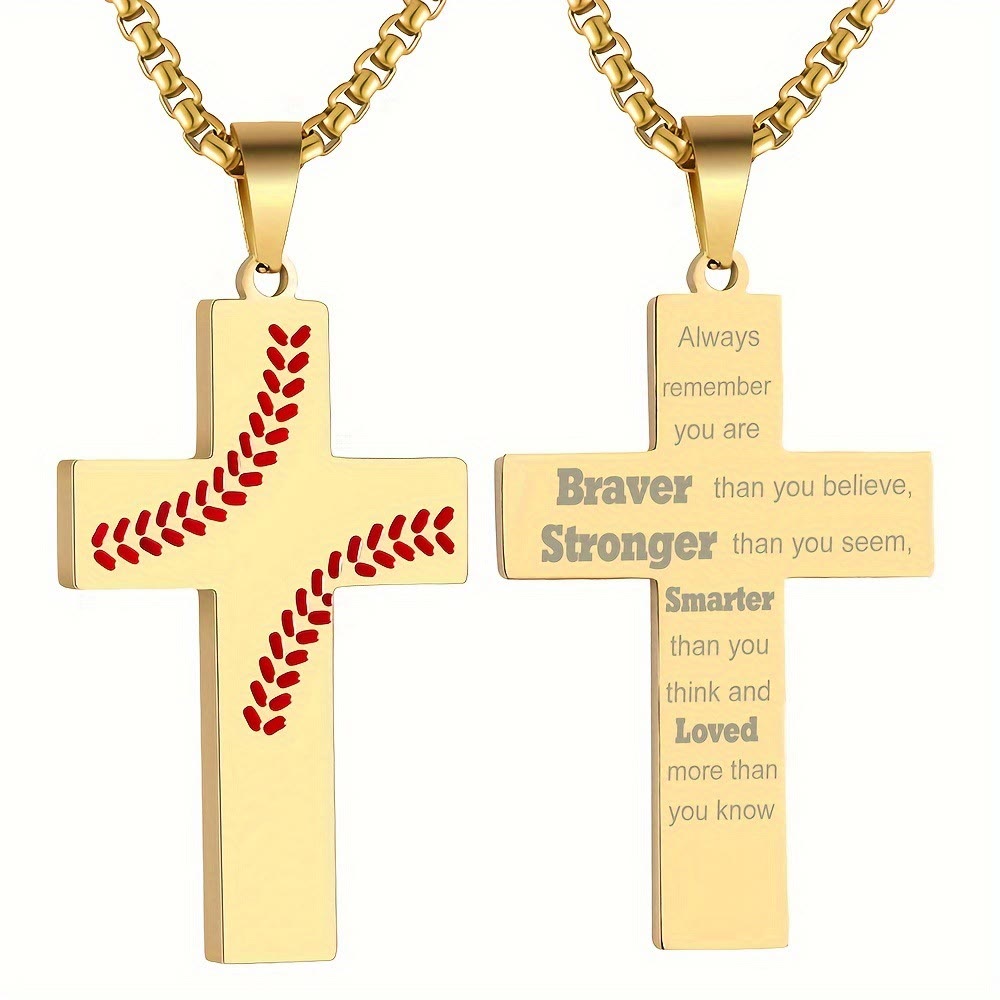 Christianartworkshop Collier croix à points de baseball : Dévotion sportive et citation inspirante - Doré - Souvenez-vous toujours - image 26
