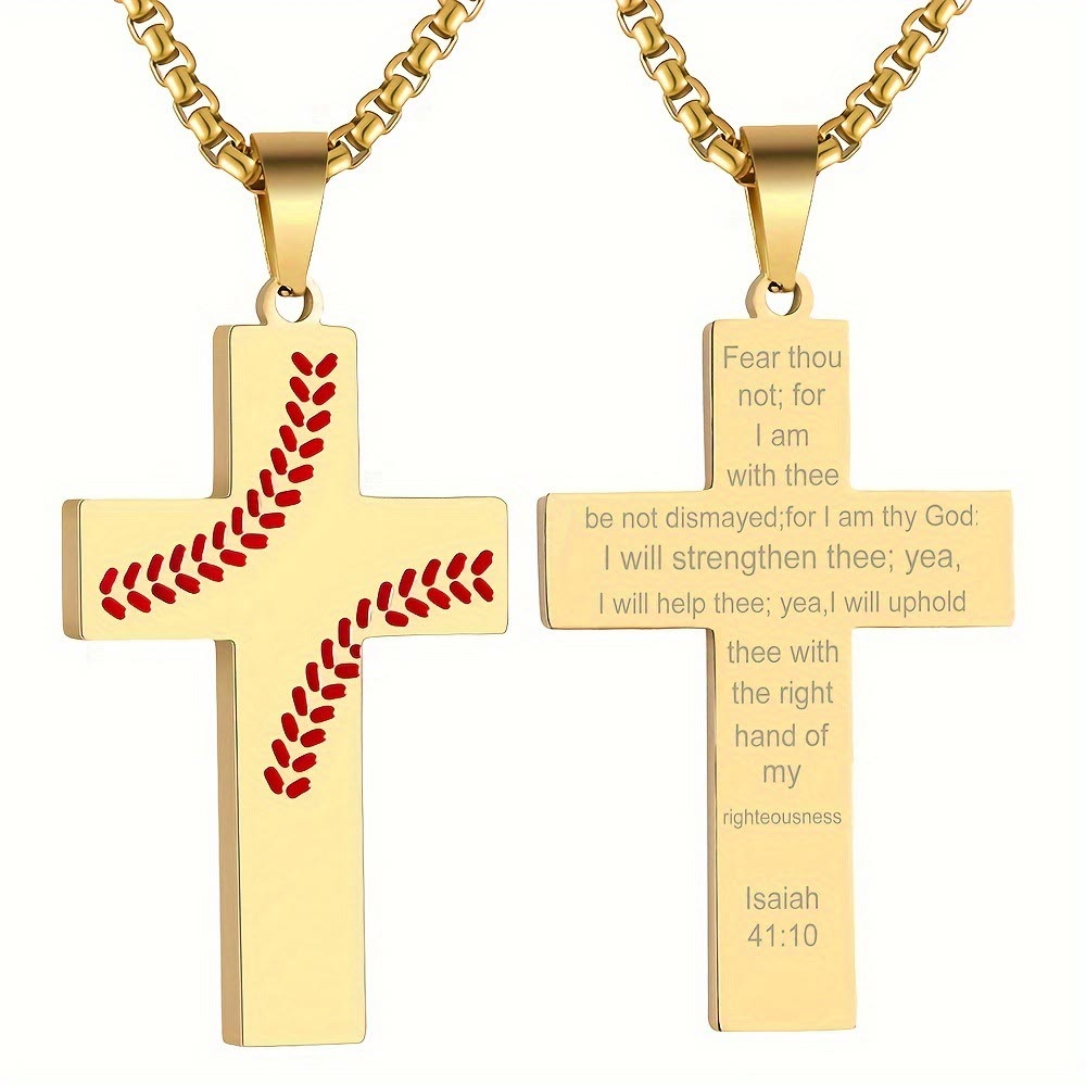 Christianartworkshop Collier croix à points de baseball : Dévotion sportive et citation inspirante - Doré - Ésaïe 41:10 - image 29