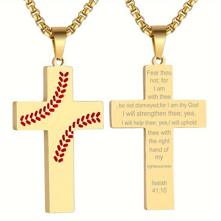 Christianartworkshop Collier croix à points de baseball : Dévotion sportive et citation inspirante - Doré - Ésaïe 41:10 - image 29