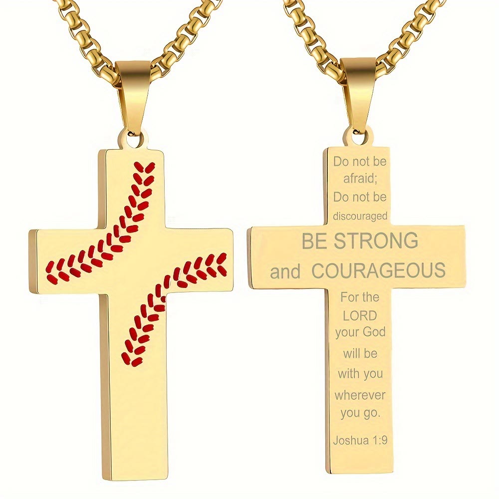 Christianartworkshop Collier croix à points de baseball : Dévotion sportive et citation inspirante - Doré - Josué 1:9 - image 31