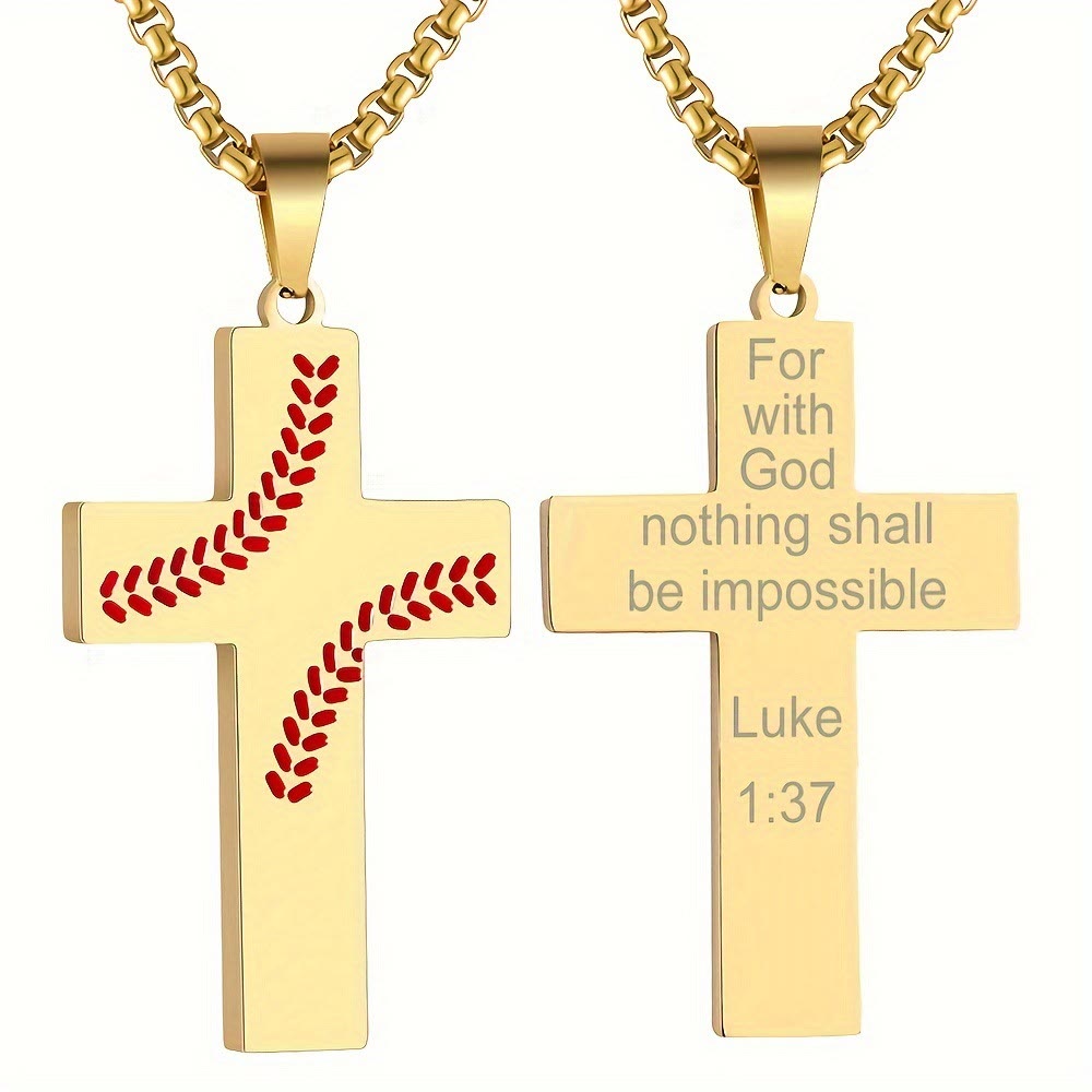 Christianartworkshop Collier croix à points de baseball : Dévotion sportive et citation inspirante - Doré - Luc 1:37 - image 30