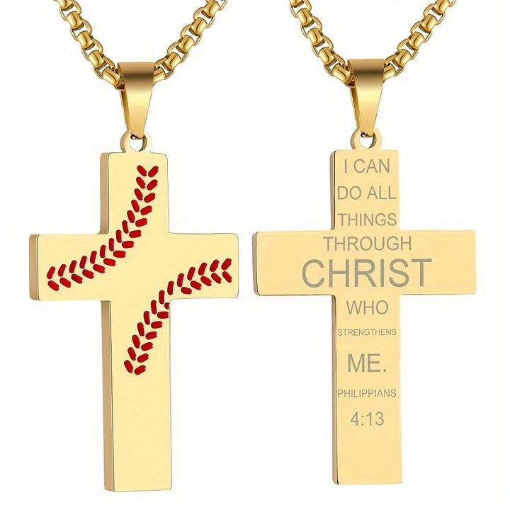 Christianartworkshop Collier croix à points de baseball : Dévotion sportive et citation inspirante - Doré - Philippiens 4:13 - image 32