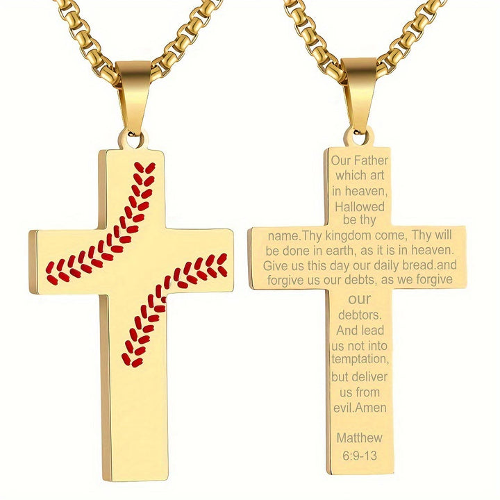 Christianartworkshop Collier croix à points de baseball : Dévotion sportive et citation inspirante - Doré - Matthieu 6:9-13 - image 34