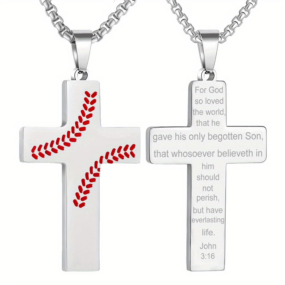 Christianartworkshop Collier croix à points de baseball : Dévotion sportive et citation inspirante - Argent - Jean 3:16 - image 5
