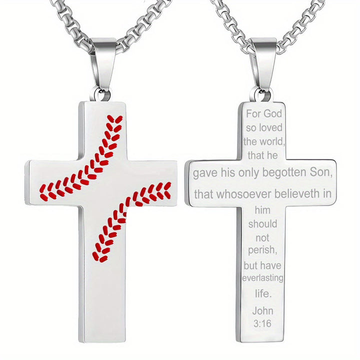 Christianartworkshop Collier croix à points de baseball : Dévotion sportive et citation inspirante - Argent - Jean 3:16 - image 5