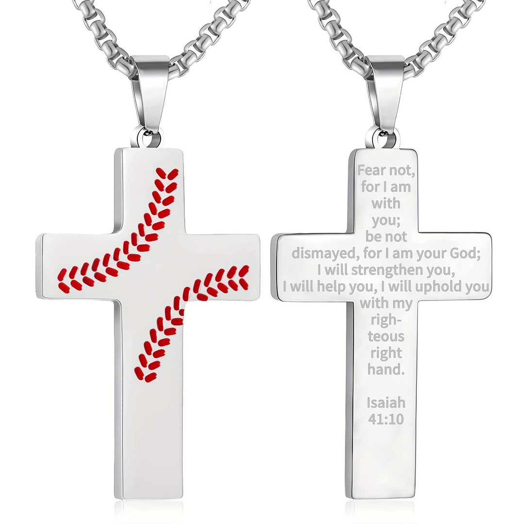 Christianartworkshop Collier croix à points de baseball : Dévotion sportive et citation inspirante - Argent - Ésaïe 41:10 - image 6