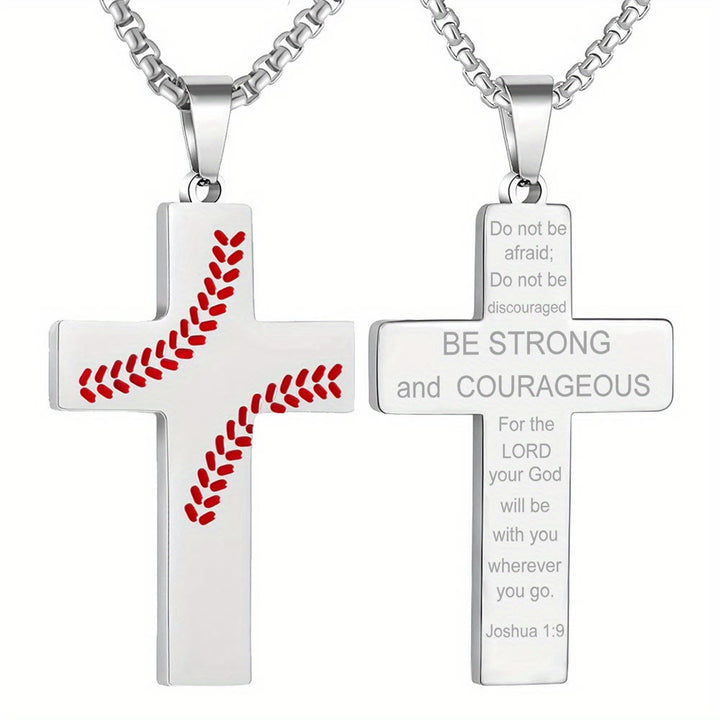 Christianartworkshop Collier croix à points de baseball : Dévotion sportive et citation inspirante - Argent - Josué 1:9 - image 8