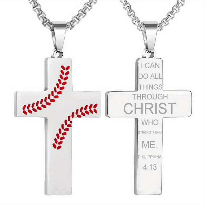 Christianartworkshop Collier croix à points de baseball : Dévotion sportive et citation inspirante - Argent - Philippiens 4:13 - image 9