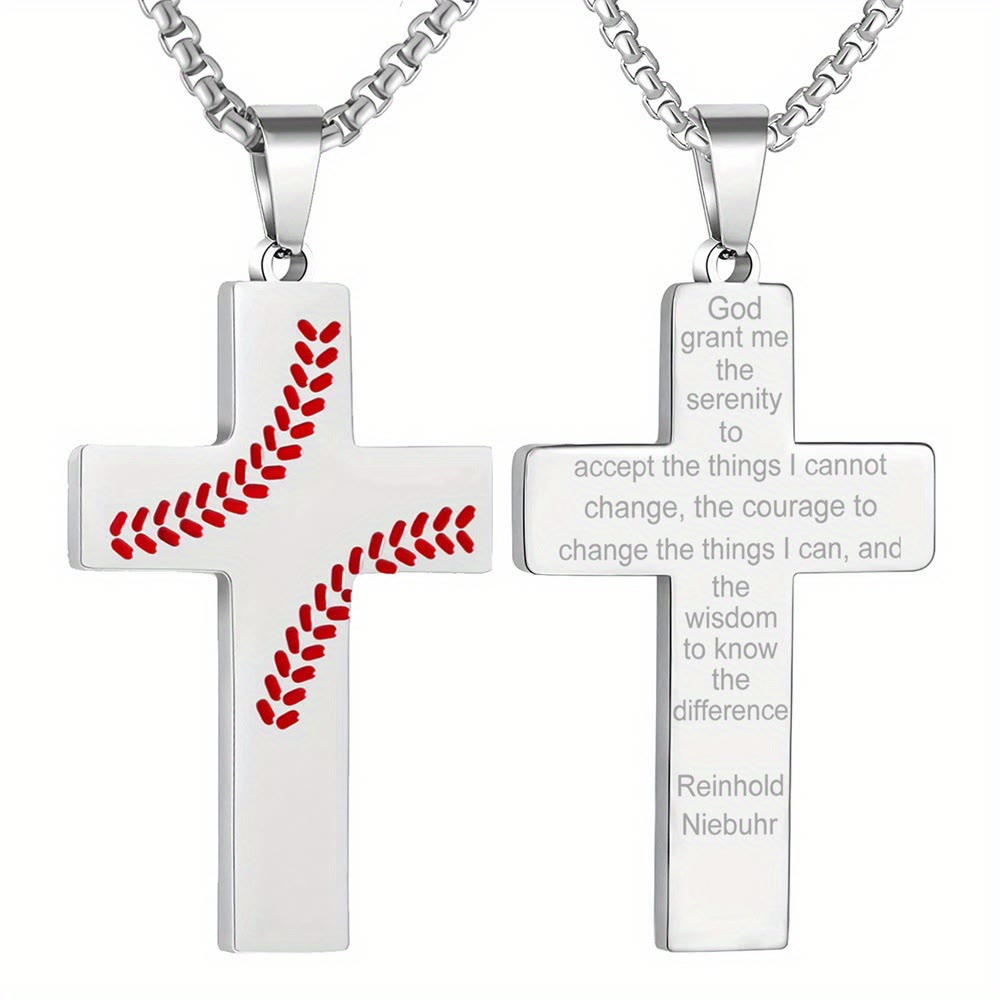 Christianartworkshop Collier croix à points de baseball : Dévotion sportive et citation inspirante - Argent - Dieu - image 10