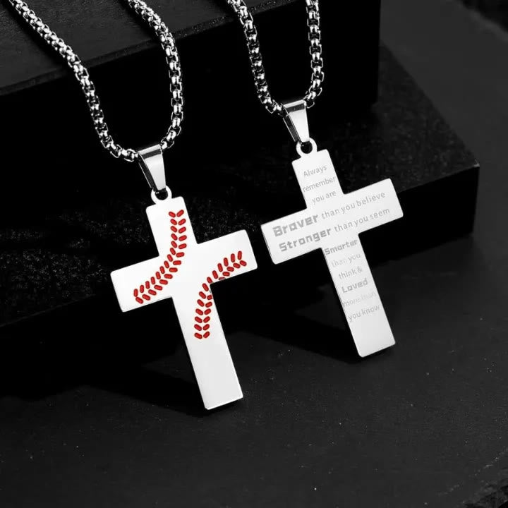 Christianartworkshop Collier croix à points de baseball : Dévotion sportive et citation inspirante - Argent - Souvenez-vous toujours - image 0