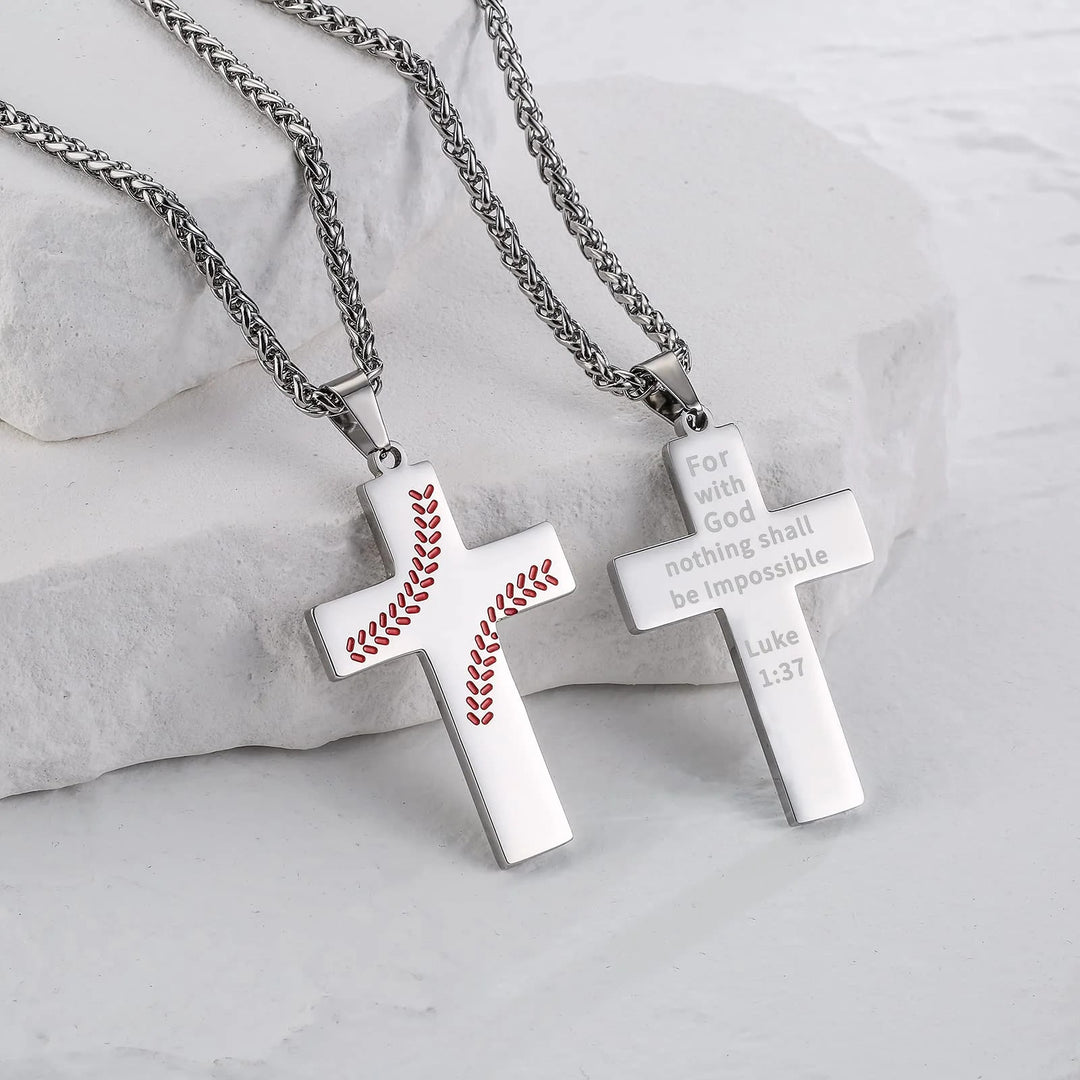 Christianartworkshop Collier croix à points de baseball : Dévotion sportive et citation inspirante - Argent - Luc 1:37 - image 7