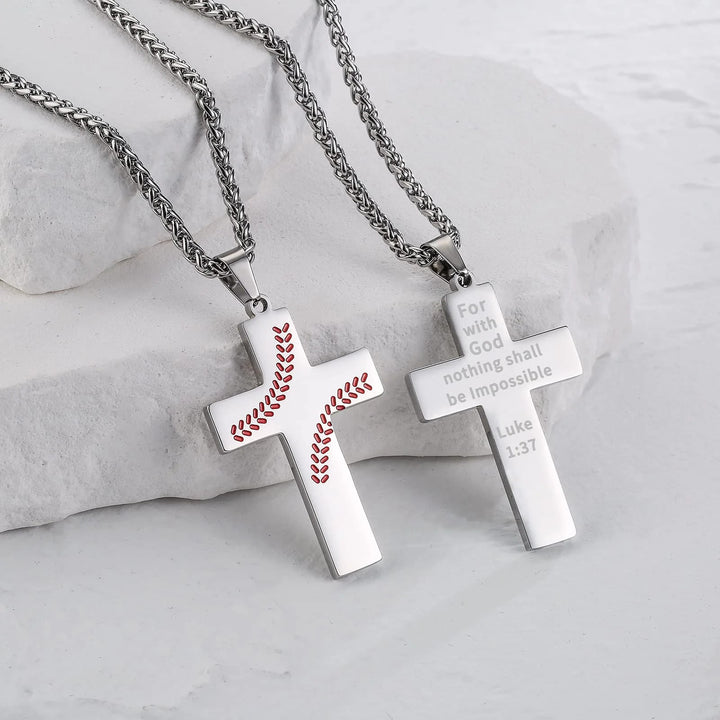 Christianartworkshop Collier croix à points de baseball : Dévotion sportive et citation inspirante - Argent - Luc 1:37 - image 7