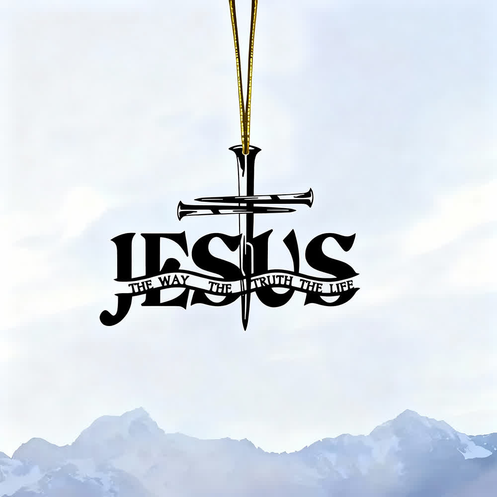 Christianartworkshop Pendentif croix de prière plate style bohème pour voiture avec inscription - JÉSUS - image 0