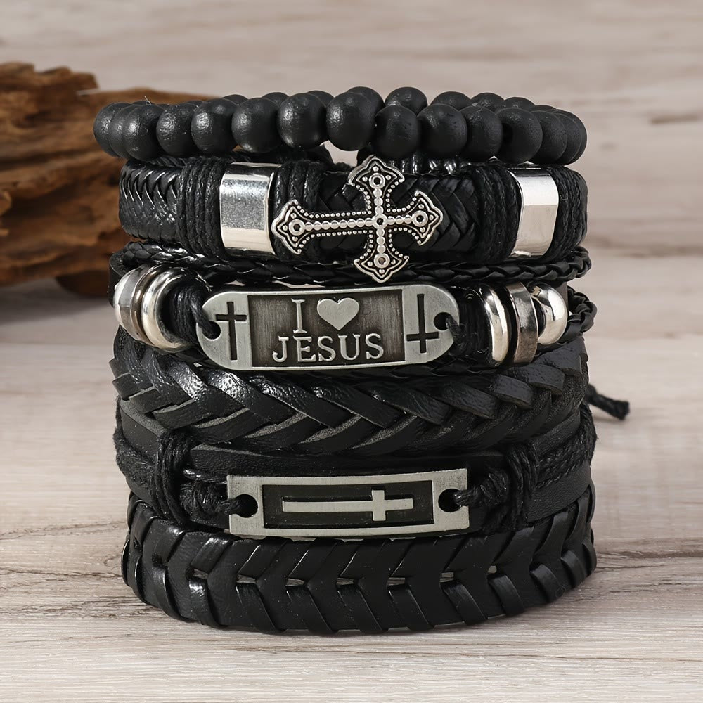 Ensemble de 6 bracelets en cuir Christianartworkshop inspirés par la foi : Dévotion et style - image 1