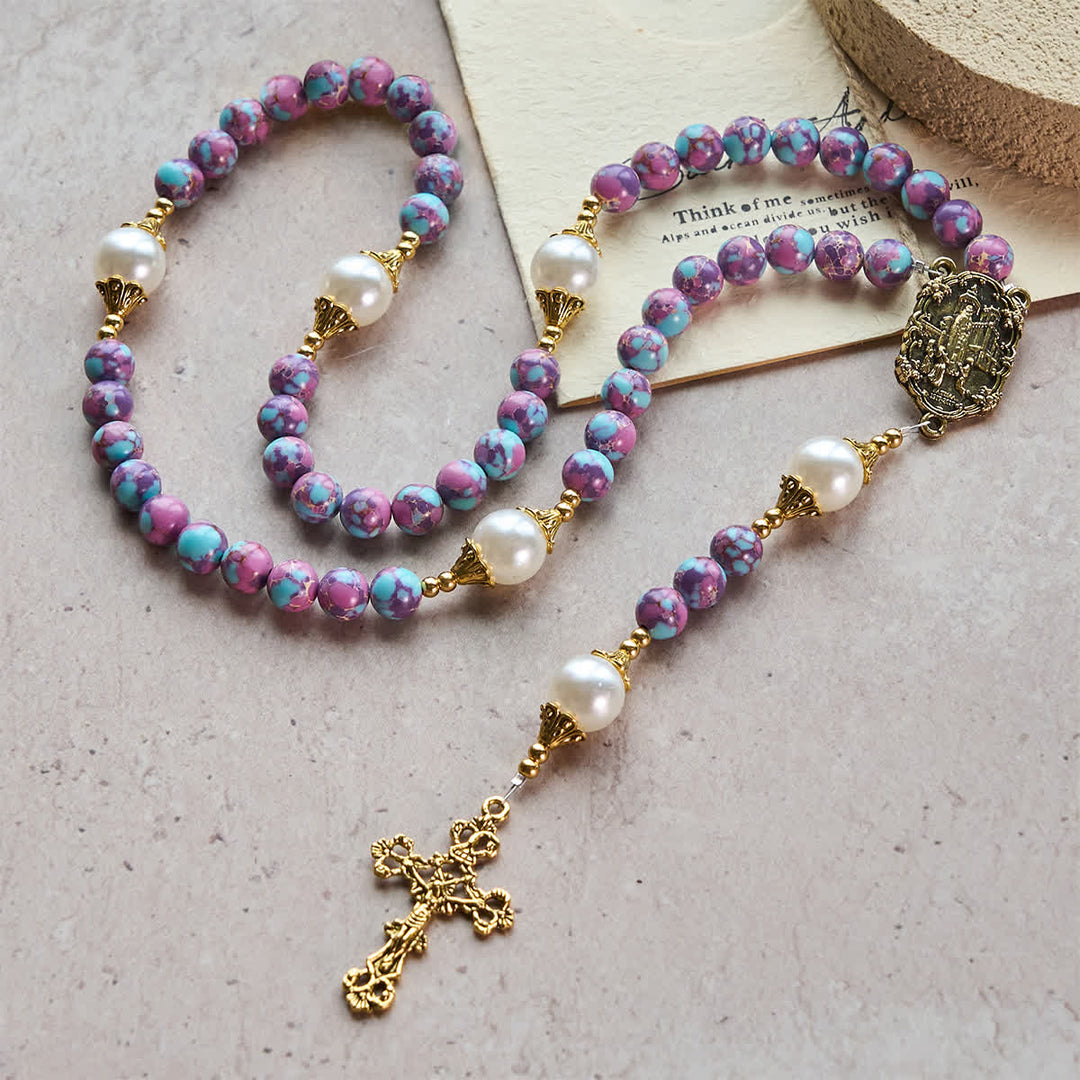 Christianartworkshop Chapelet personnalisé Royal Faith en pierre de l'empereur violet avec lettre JÉSUS personnalisée - Aucune lettre - image 4