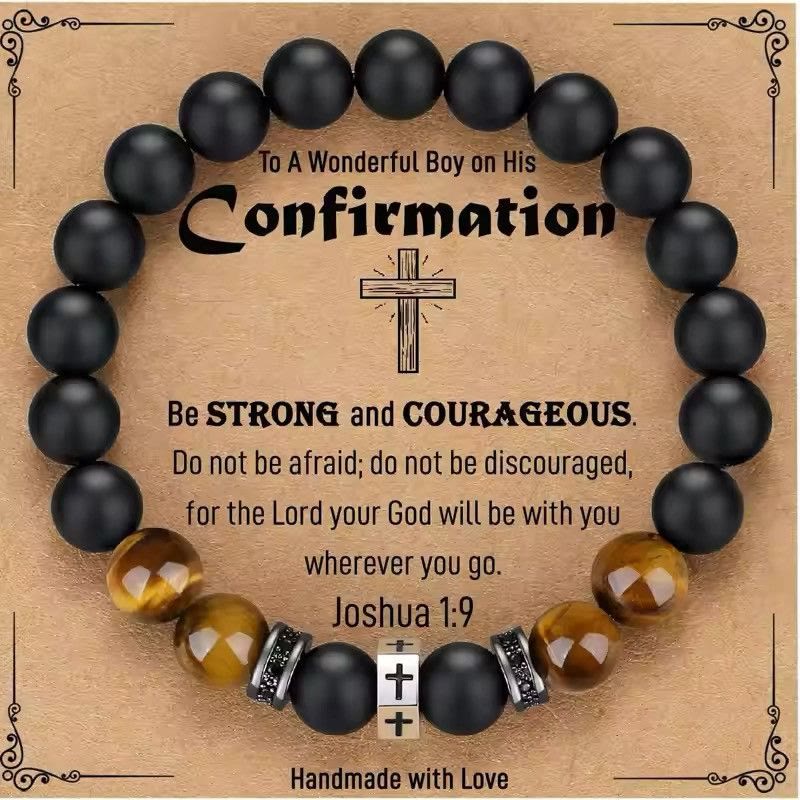 Bracelet croix Christianartworkshop avec œil de tigre, onyx noir et zircon cubique - Acier inoxydable accentué - UN - image 0