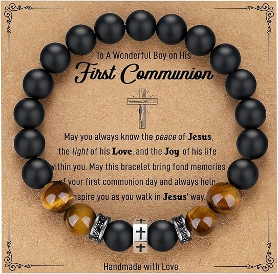 Bracelet croix Christianartworkshop avec œil de tigre, onyx noir et zircon cubique - Acier inoxydable accentué - B - image 1