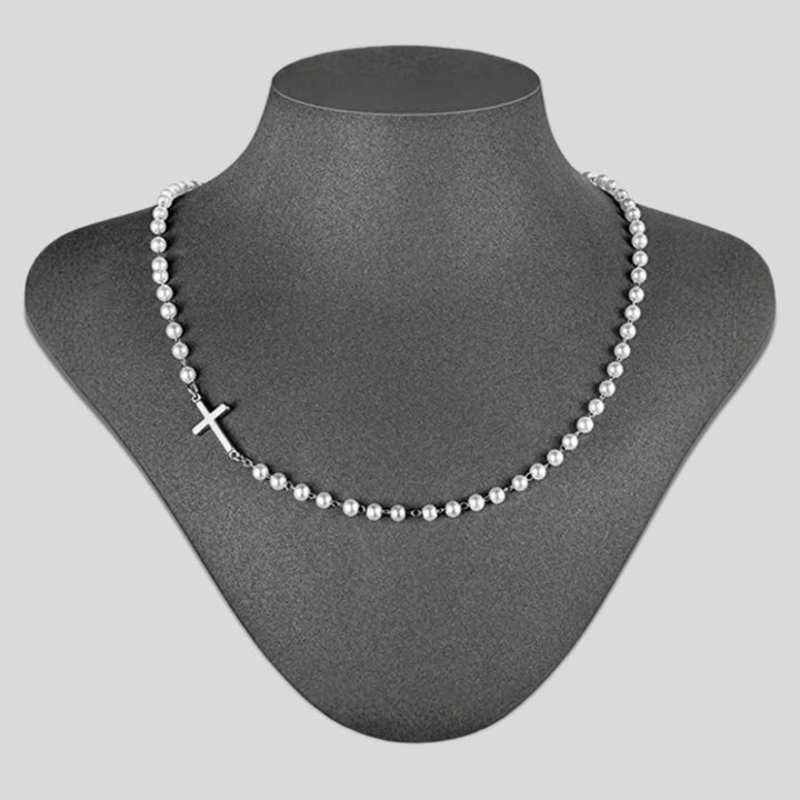 Christianartworkshop Collier de perles blanches avec croix : Dévotion élégante et grâce fidèle - Argent - image 3