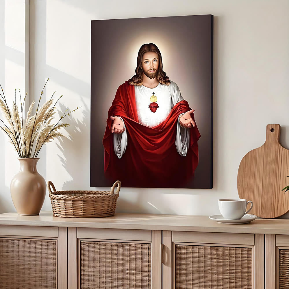 Christianartworkshop Affiches murales représentant le Cœur de Jésus : une chaleur spirituelle pour les foyers croyants - Tableau sur toile encadré - 11,81 po × 15,75 po × 0,71 po / 30 × 40 × 1,8 cm - image 0