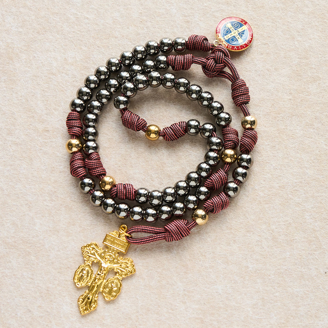 Christianartworkshop Chapelet à perles couleur bronze avec croix du pardon et ornements de saint Benoît - Saint Benoît et Croix du Pardon - image 0