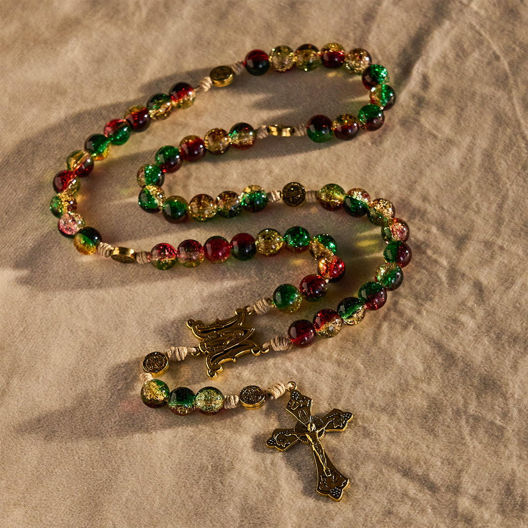 Christianartworkshop Chapelet de Noël en verre avec croix : Célébration fidèle et éclat festif - image 5