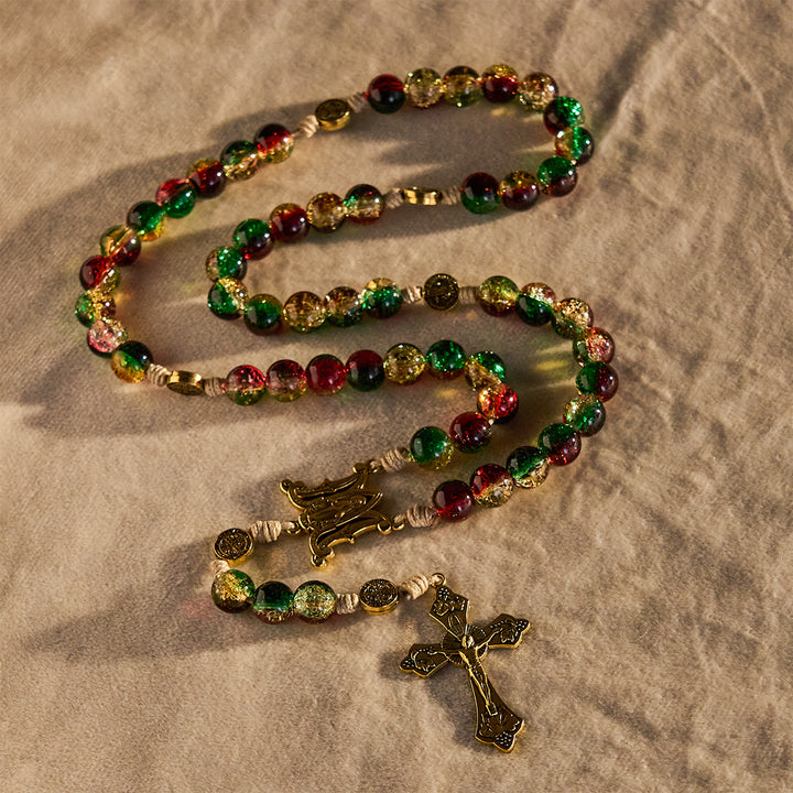 Christianartworkshop Chapelet de Noël en verre avec croix : Célébration fidèle et éclat festif - image 5