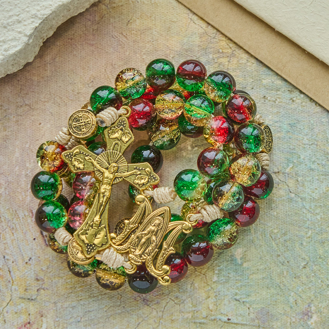 Christianartworkshop Chapelet de Noël en verre avec croix : Célébration fidèle et éclat festif - image 8