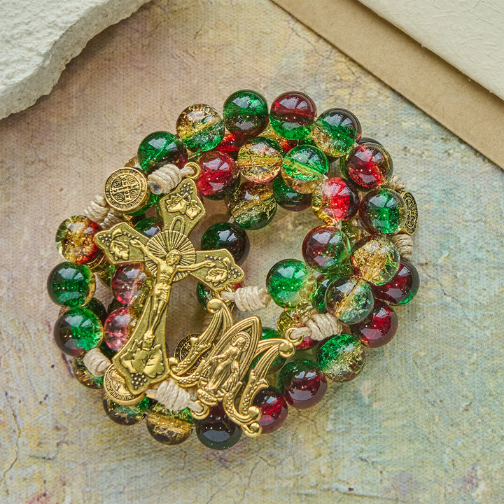 Christianartworkshop Chapelet de Noël en verre avec croix : Célébration fidèle et éclat festif - image 8