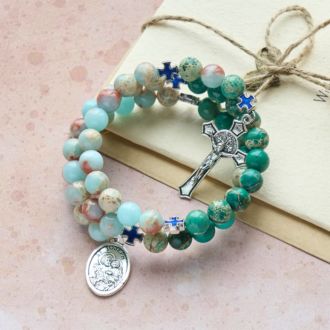 Christianartworkshop Bracelet chapelet en pierre de Shoushan et pierre à veines vertes : Dévotion et grâce terrestre - image 4