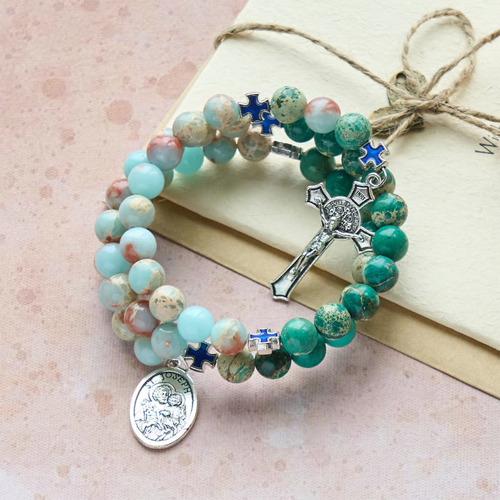 Christianartworkshop Bracelet chapelet en pierre de Shoushan et pierre à veines vertes : Dévotion et grâce terrestre - image 4