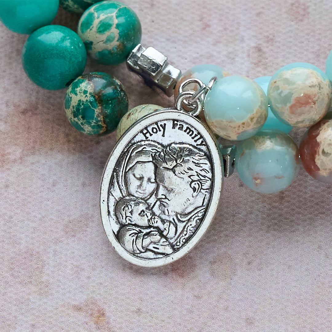 Christianartworkshop Bracelet chapelet en pierre de Shoushan et pierre à veines vertes : Dévotion et grâce terrestre - image 5