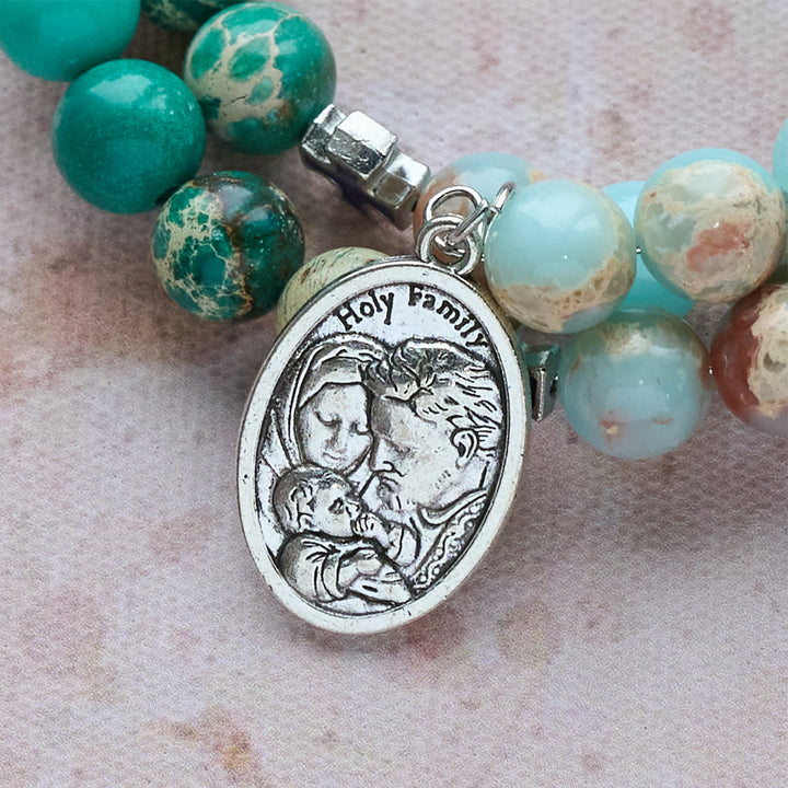 Christianartworkshop Bracelet chapelet en pierre de Shoushan et pierre à veines vertes : Dévotion et grâce terrestre - image 5