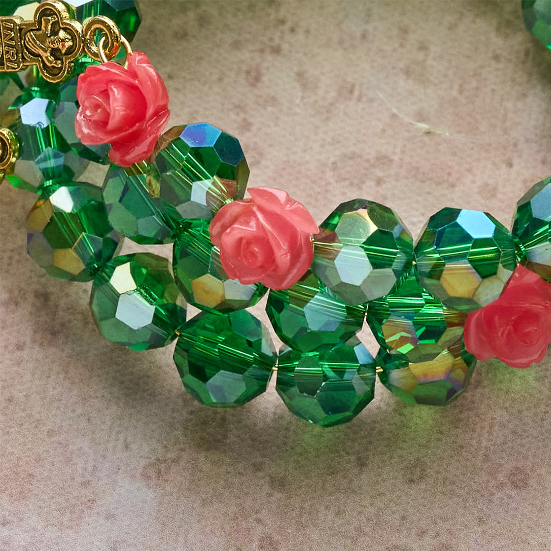 Christianartworkshop Bracelet chapelet en cristal vert et rose : Dévotion et grâce florale - image 5