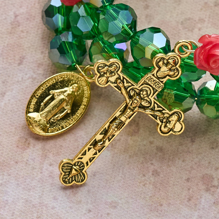 Christianartworkshop Bracelet chapelet en cristal vert et rose : Dévotion et grâce florale - image 6