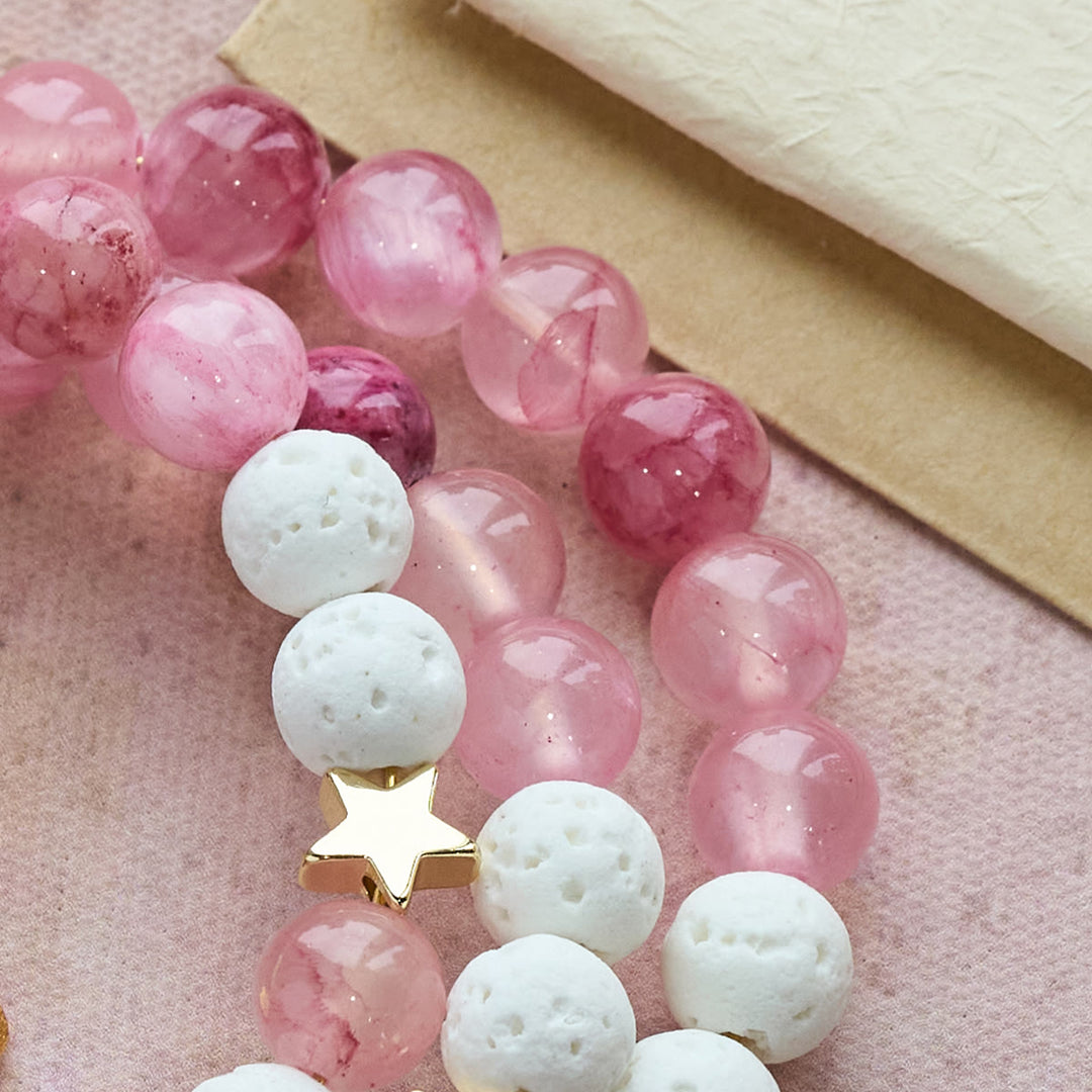 Christianartworkshop Bracelet chapelet en gypse et agate rose rouge : Dévotion et douceur céleste - image 5