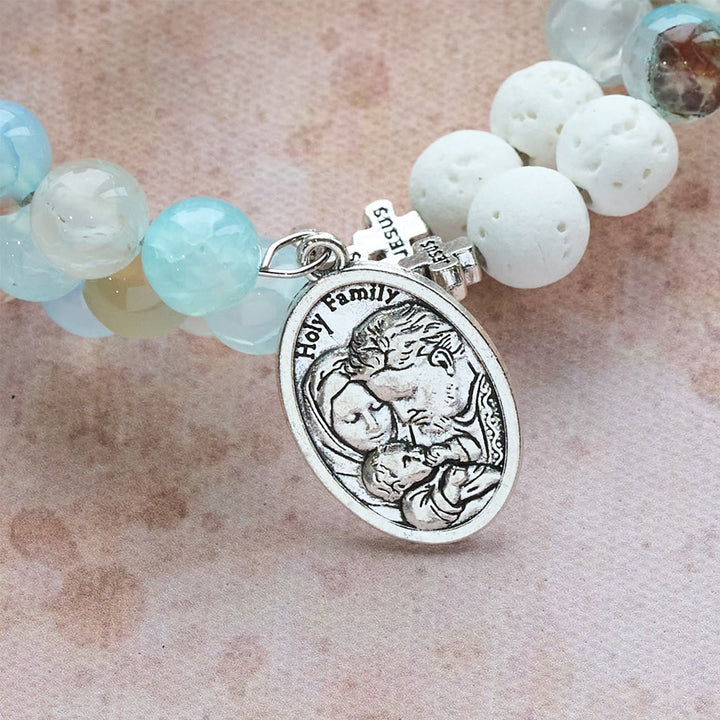 Christianartworkshop Bracelet chapelet en gypse et agate à veines bleues : Dévotion et sérénité céleste - image 6
