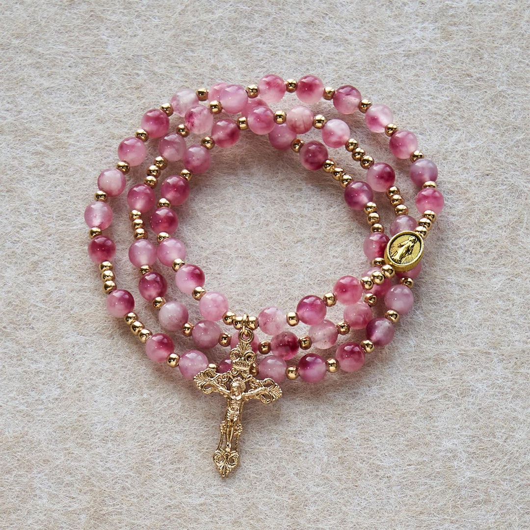 Christianartworkshop Bracelet chapelet en perles d'agate rose rouge : Dévotion et élégance céleste - image 6