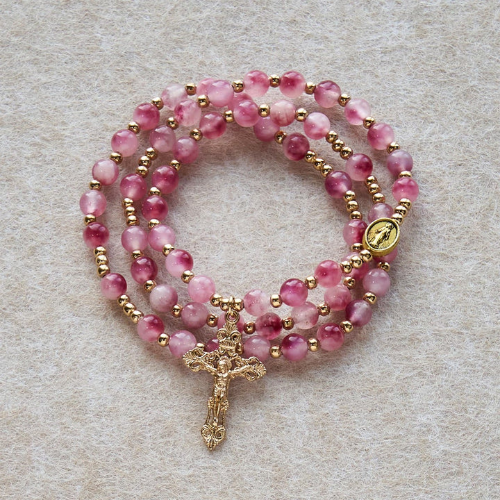 Christianartworkshop Bracelet chapelet en perles d'agate rose rouge : Dévotion et élégance céleste - image 6