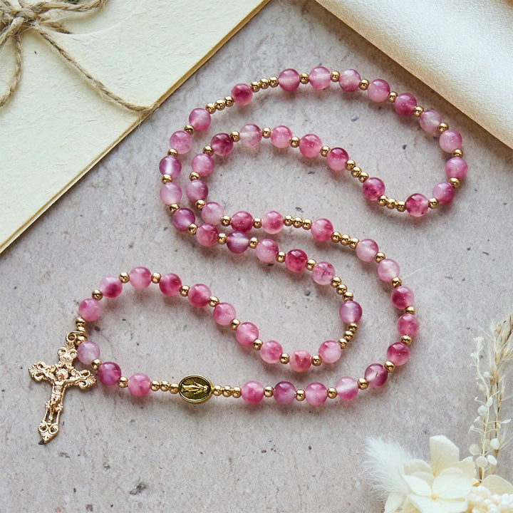 Christianartworkshop Bracelet chapelet en perles d'agate rose rouge : Dévotion et élégance céleste - image 5