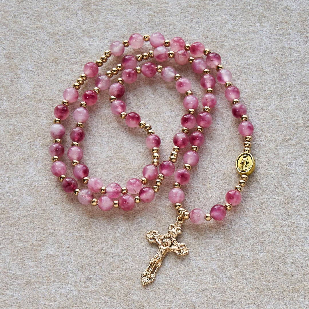Christianartworkshop Bracelet chapelet en perles d'agate rose rouge : Dévotion et élégance céleste - image 4
