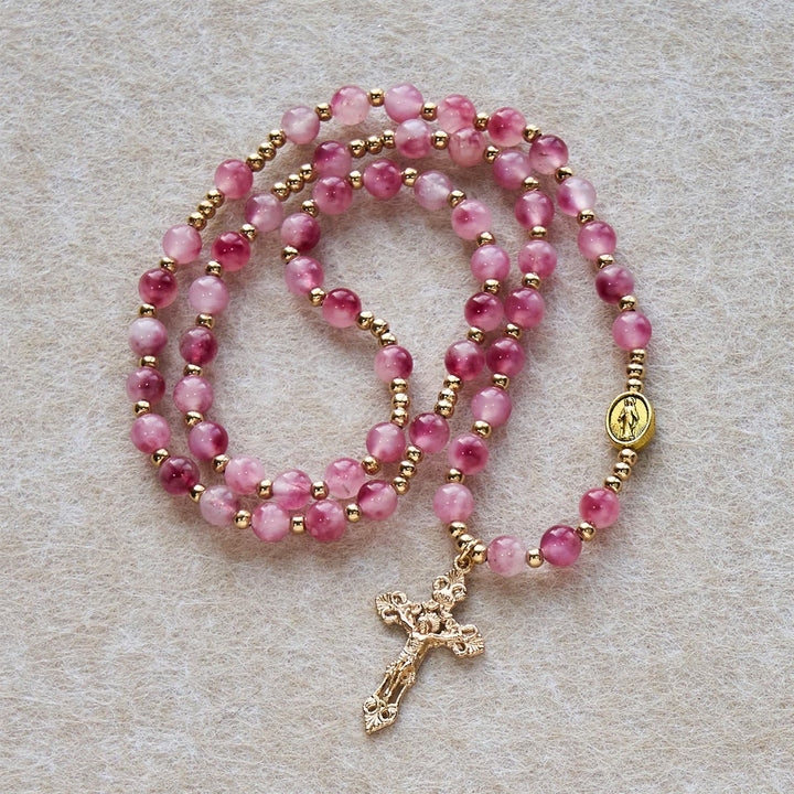 Christianartworkshop Bracelet chapelet en perles d'agate rose rouge : Dévotion et élégance céleste - image 4