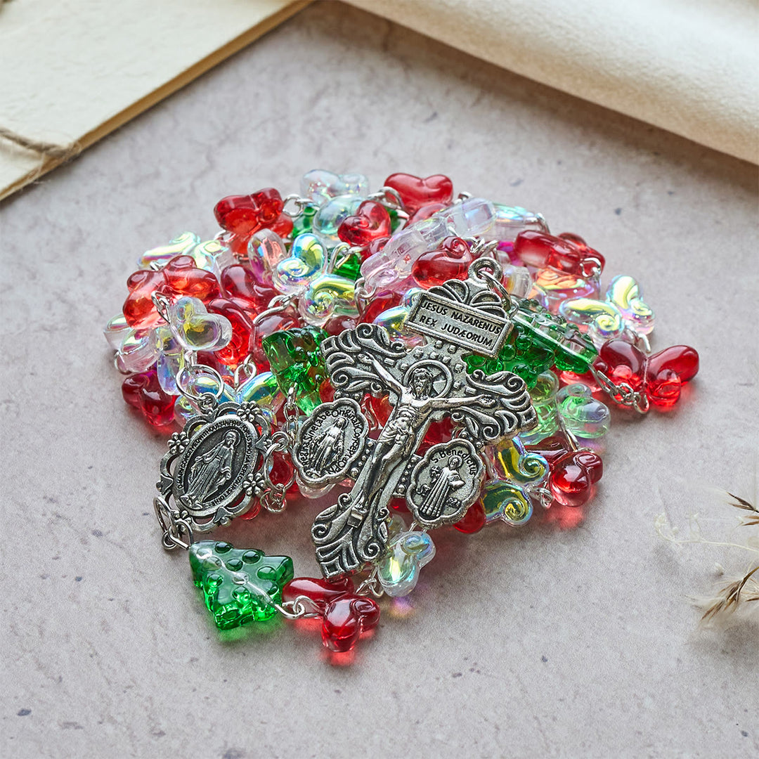 Christianartworkshop Cadeau de Noël : Chapelet Sapin de Noël béni avec perles papillon en cristal - image 11