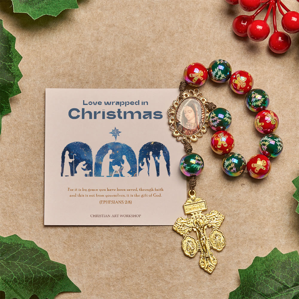 Christianartworkshop Cadeau de Noël : Chapelet de poche rouge et vert pour la dévotion de Noël : Priez partout, à tout moment - L'amour enveloppé dans Noël - image 3